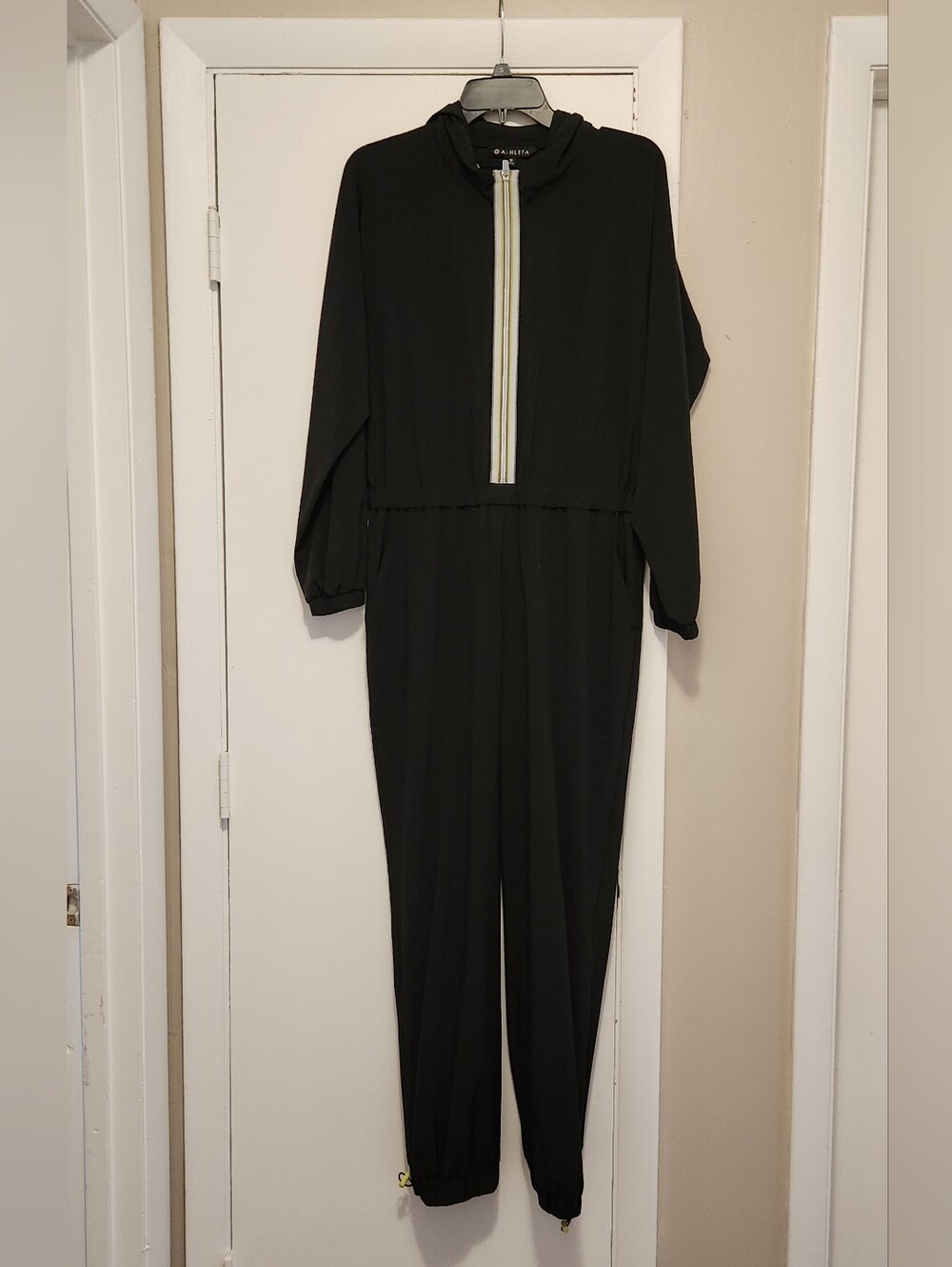 Athleta Dipsea Black Jumpsuit with Contrast Zip Trim Size 10